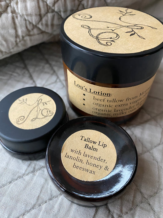 Organic Tallow Lotion (1-pack) and Lip Balm (2-pack) Bundle